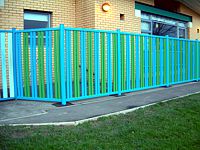 Low level blue powder coated school railings
