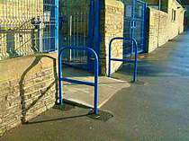 Blue powder coated tubular handrails