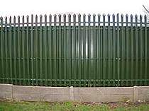 2400mm high powder coated palisade fence with privacy cladding attached to the back of the fence
