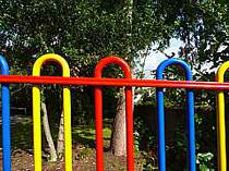 Multi colour bow top railings